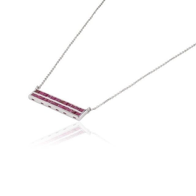 Ruby Red 2.81 Ct Double Row Ruby Bar Necklace Pendant in Sterling Silver - Caratandher For Sale - Image 8 of 15