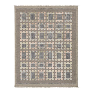 Contemporary Swedish Geometric Wool Flatweave Rug Architectural Nordic Design For Sale