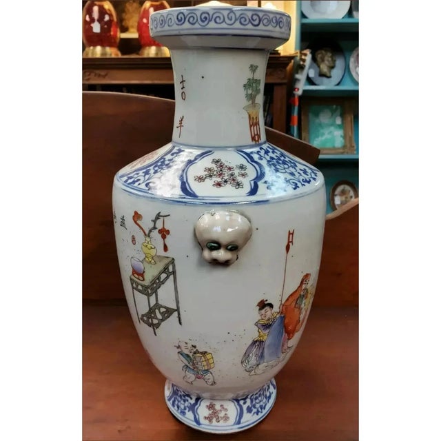 1881 Chinese Famille Rose Wucai Jingdezhen Porcelain Figural/Auspicious Symbol Motifs Baluster Vase Decorated by Da Zhun (Guangxu Period). For Sale - Image 4 of 9