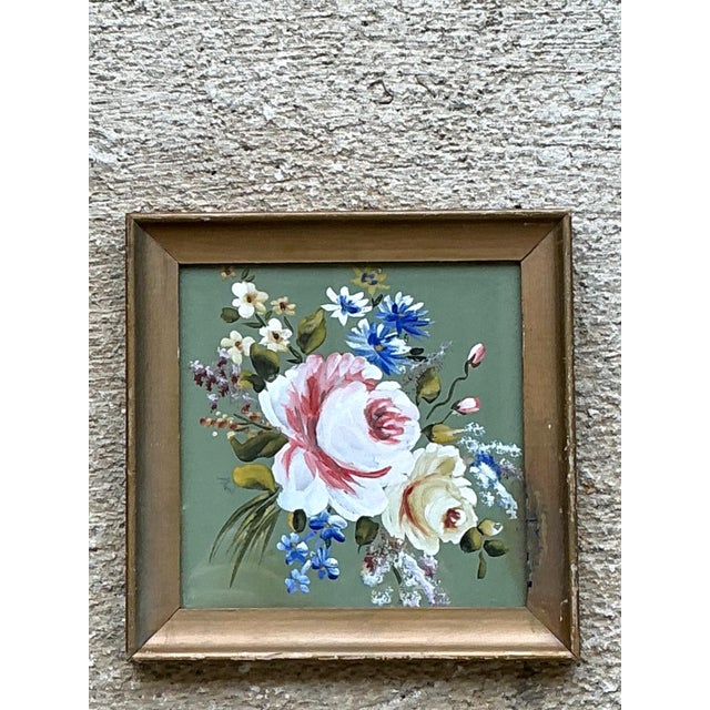 Vintage Floral Oil Painting in Wood Frame For Sale - Image 4 of 13