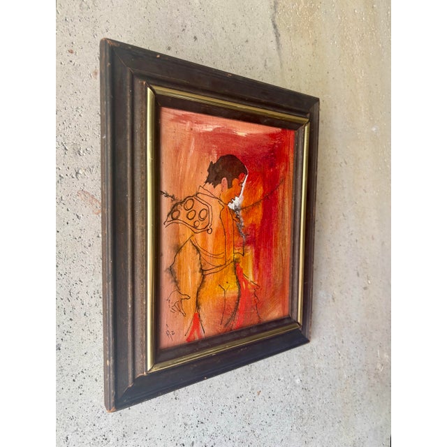 Mid-Century Modern 1960s Vintage Spanish Modernist Matador Portrait Painting Signed Pz For Sale - Image 3 of 6