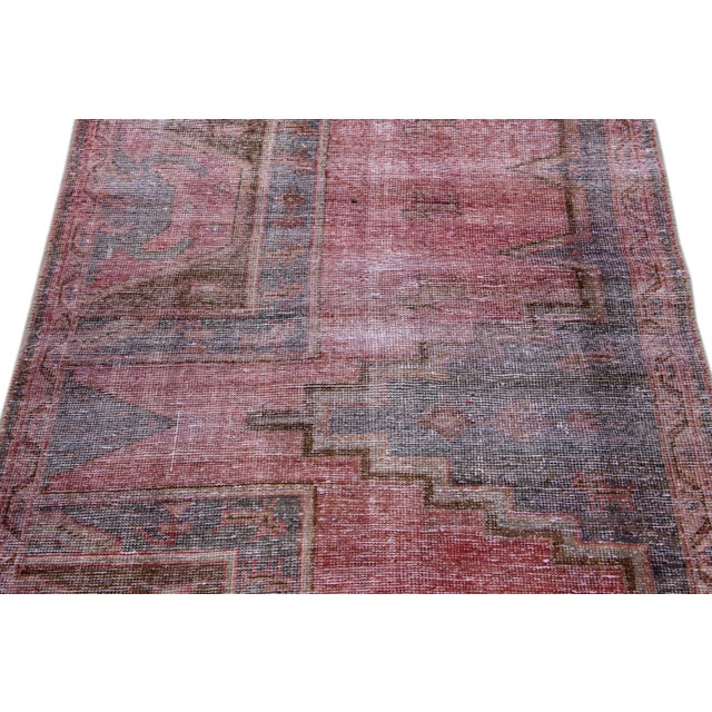Persian Vintage Distressed Geometric Red Wool Rug For Sale - Image 3 of 9