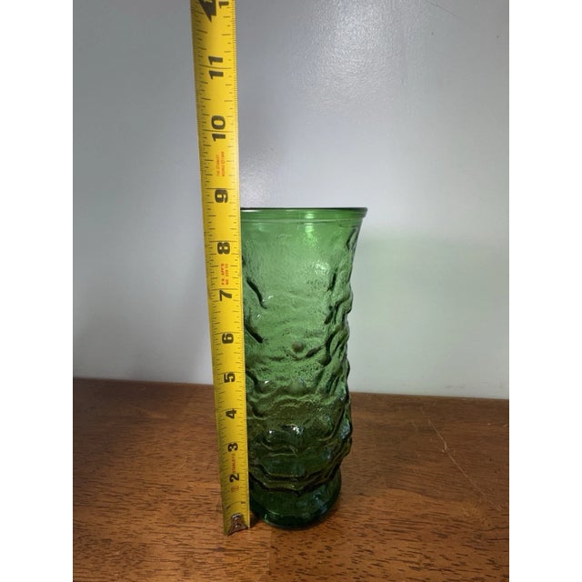 Avocado Vintage Green Art Glass Vase Textured Bark Avocado Retro Mid Century Decor For Sale - Image 8 of 8