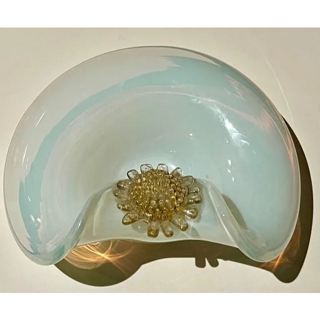 Metal Opaline Murano Dish or Bowl with 24k Gold Flower Detail For Sale - Image 7 of 10