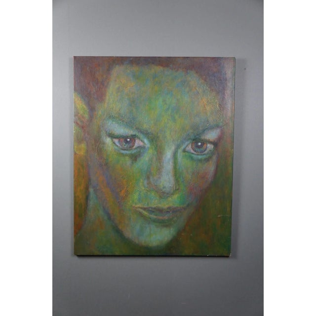 Green Modernist Portrait, 20th Century, Painting, Framed For Sale - Image 8 of 8