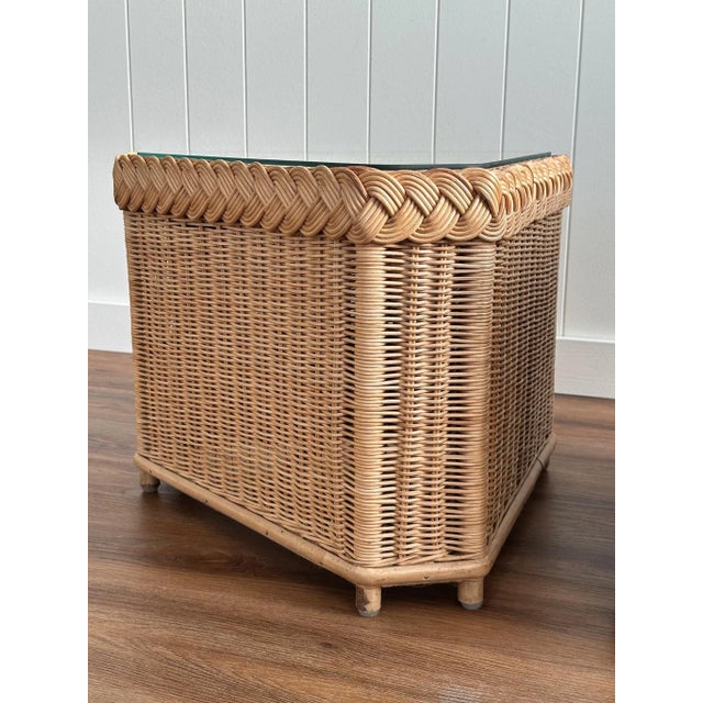 Wood Vintage Brown Jordan Braided Wicker Side Tables, Pair For Sale - Image 7 of 17