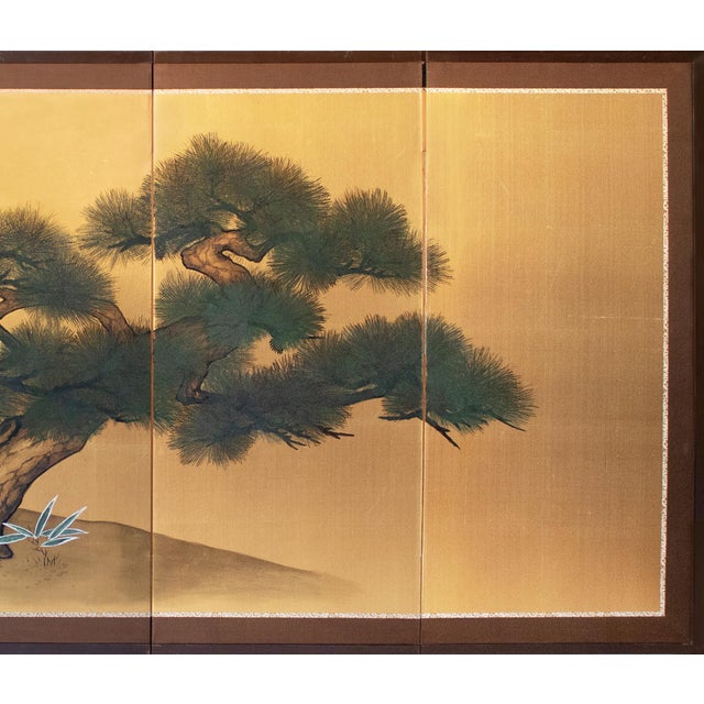 Japanese 1960s "Evergreen Pine Tree", Shōwa Era Japanese Byobu Screen For Sale - Image 3 of 18