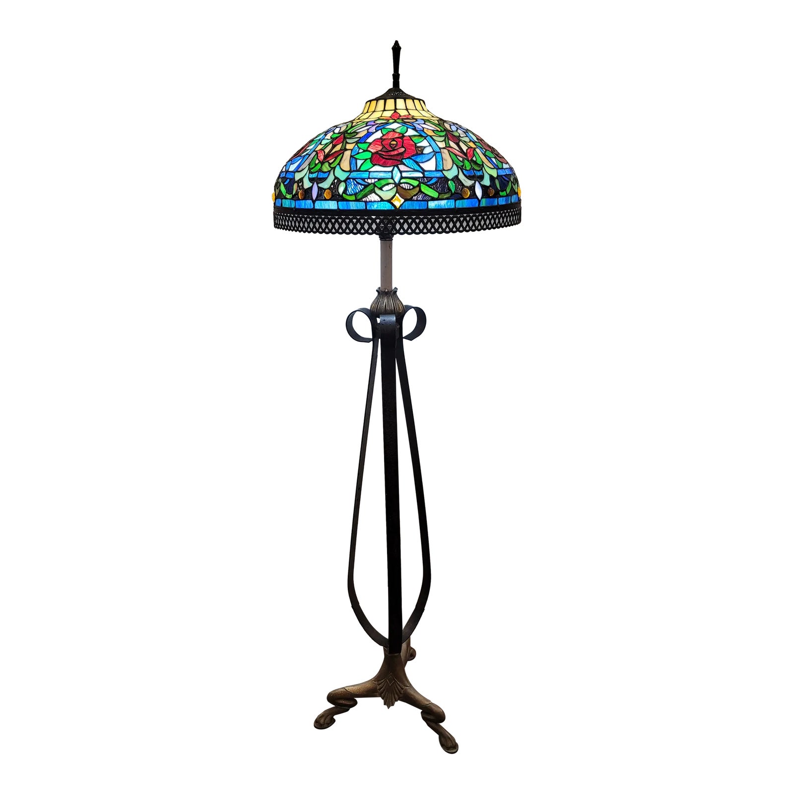 Antique Tiffany Style Stained Glass Floor Lamp Metal Base Statley Piece ...