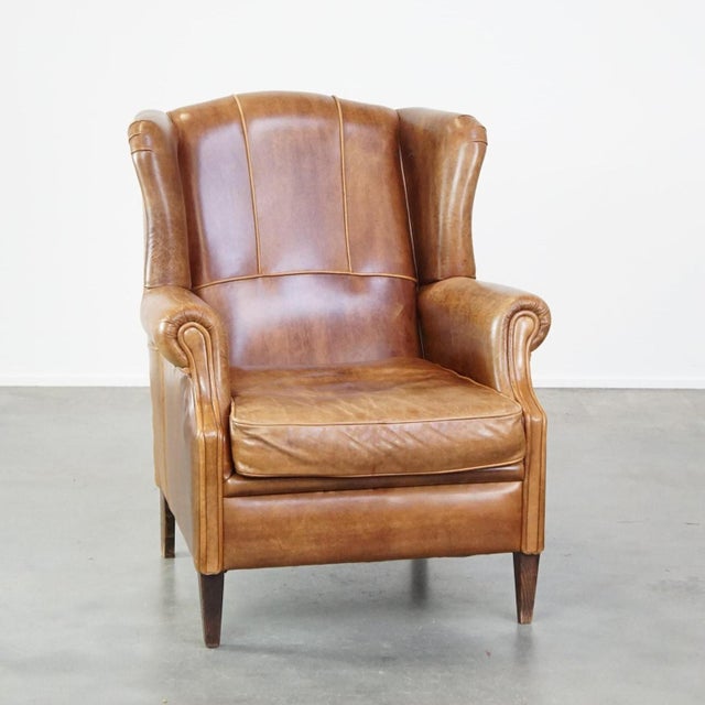 English Brown Leather Wing Chair For Sale - Image 10 of 10