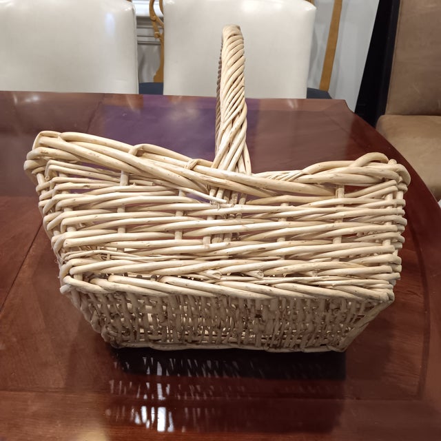 Mid-Century Modern Mid 20th Century Vintage Large French Natural Hand Woven Wicker Basket For Sale - Image 3 of 18