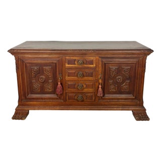 20th Century Spanish Renaissance Style Oak Low Sideboard For Sale