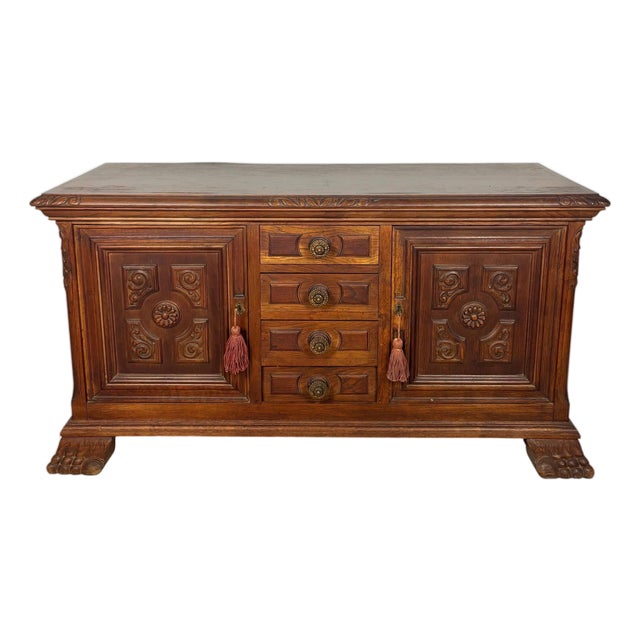 20th Century Spanish Renaissance Style Oak Low Sideboard For Sale