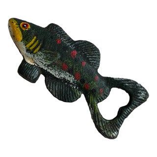 Vintage Painted Black Iron Fish Bottle Opener For Sale