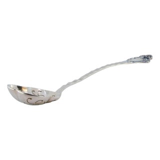 Silver Olive Spoon with Cut-Out Shell and Wavy Handle For Sale