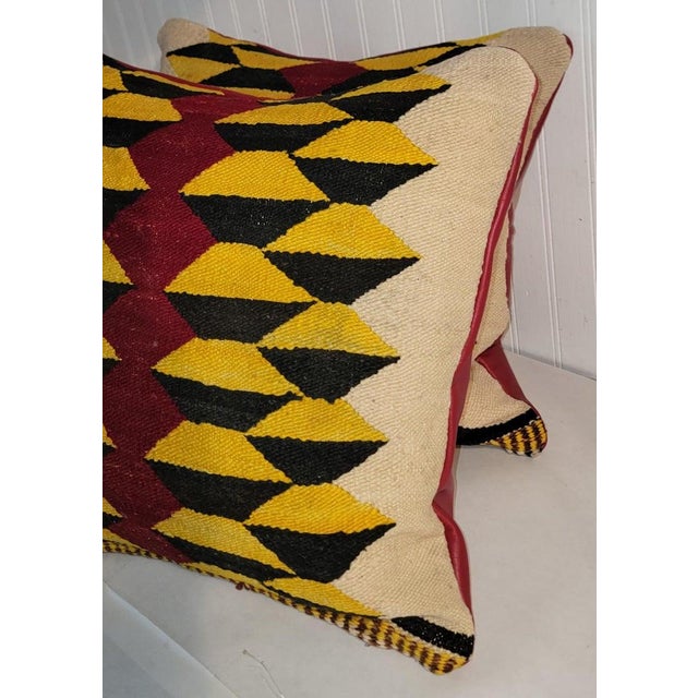 Mid 20th Century Hand Woven Weaving Tumbling Blocks Pillows - A Pair For Sale - Image 4 of 6