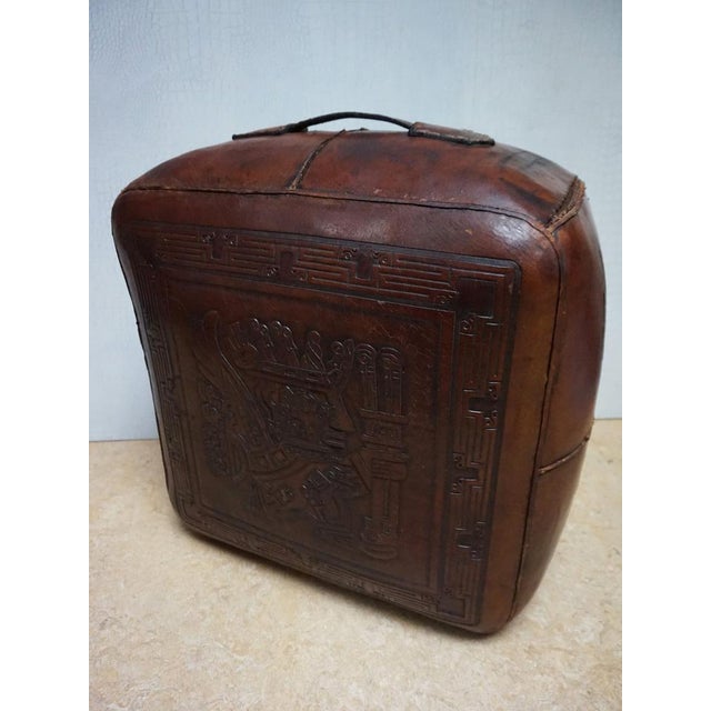 Brown Square Saddle Leather Ottoman by Angel Pazmino, 1970s For Sale - Image 8 of 13