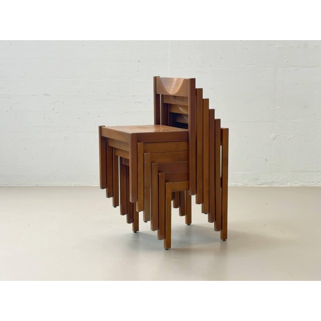 Mid-Century Minimalist Stackable Wooden Chair For Sale - Image 9 of 14