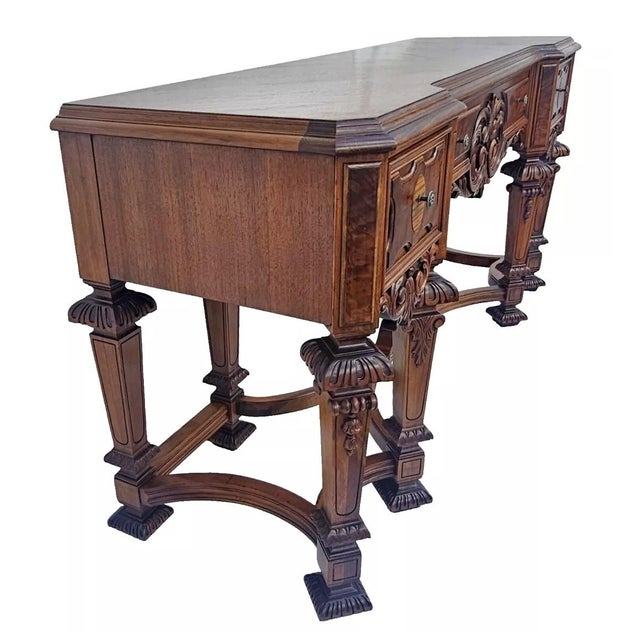 Antique 1920s Rockford Carved Walnut Sideboard Buffet / Console Spanish Revival Design For Sale - Image 9 of 12