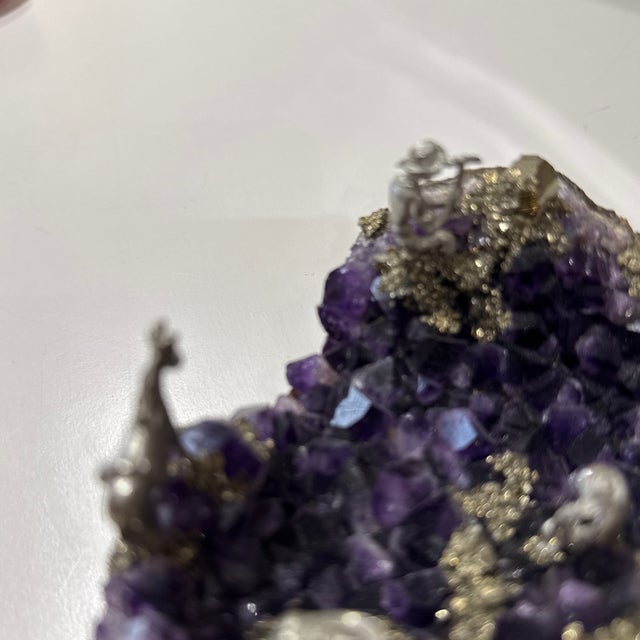 Unique Amethyst Stone Mine Scene Crafted With Silver Men Working in a Mine, Art Display Piece For Sale - Image 12 of 12