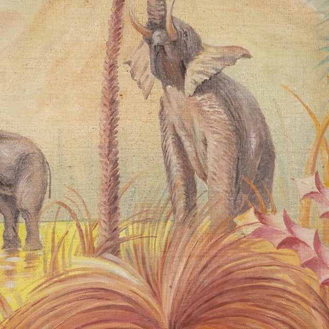 P Dupont, Elephant Family, 1960, Oil on Canvas, Framed For Sale - Image 7 of 14