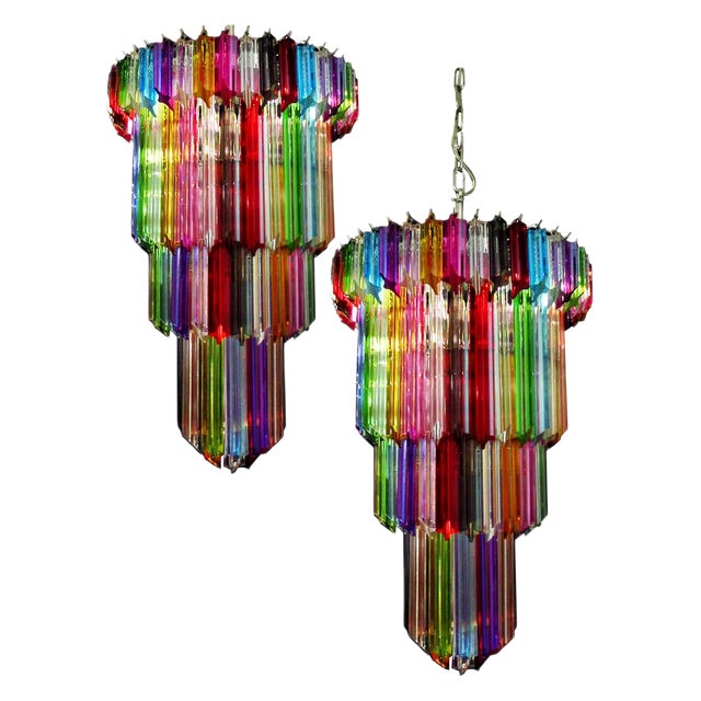Italian Multicolored Quadriedri Chandeliers, Murano, Set of 2 For Sale