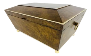 Vintage Burled Walnut With Faux Ivory Dresser Box After Maitland Smith.