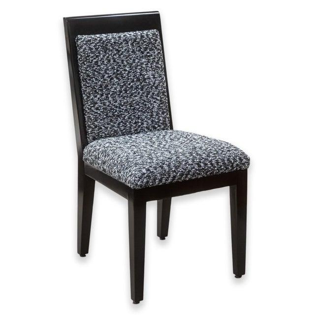 Modern Barbara Barry for Baker Set of 10 Lacquered Black & White Fabric Dining Chairs For Sale - Image 3 of 11