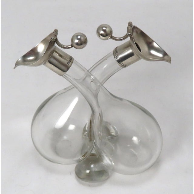 This Is Great Looking - Very Unusual Antique English Sterling Silver & Hand Blown Crystal Art Glass Table Top Vinegar and...