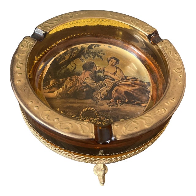 Vintage Amber Glass Ashtray Made in Italy For Sale