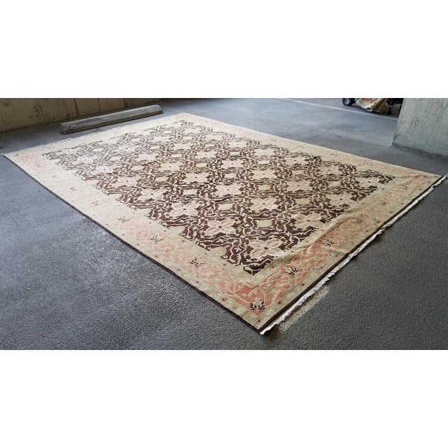 Brown Vintage Turkish Pastel Oushak Rug-10’3’x13’11" For Sale - Image 8 of 13