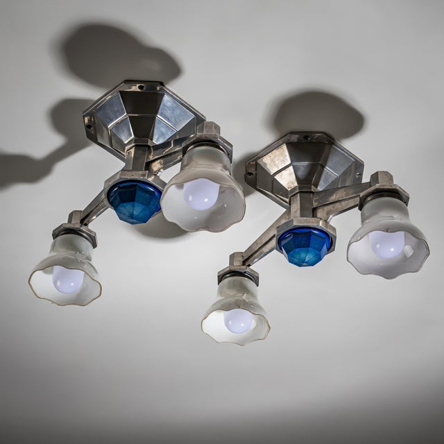 Metal 1930s Art Deco Railway Ceiling Lights - Set of Four For Sale - Image 7 of 9