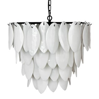 NOIR Lotus Milk Glass Chandelier, Large For Sale
