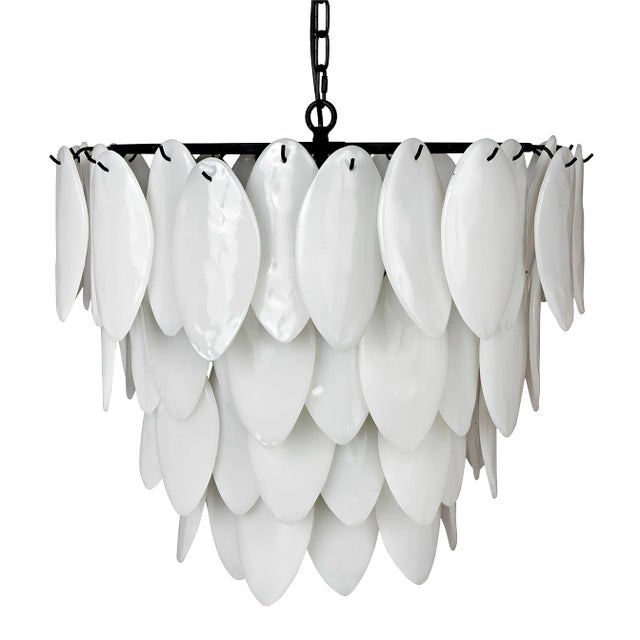 NOIR Lotus Milk Glass Chandelier, Large For Sale