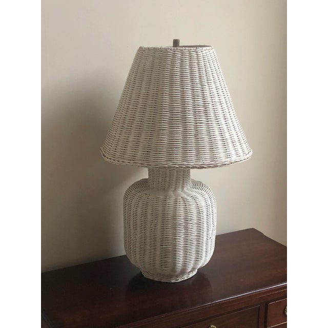 Vintage White Wicker Table Lamp & Original Shade For Sale - Image 12 of 13