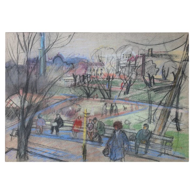 Aleksandra Belcova, Outlook of the City, 1960, Pastel on Paper For Sale
