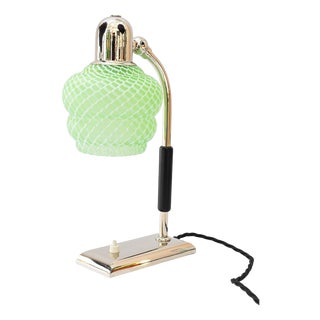 Art Deco Nickel - Plated Table Lamp with Glass Shade, Vienna, 1920s For Sale