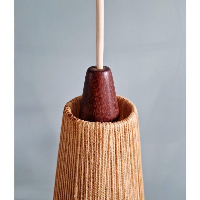 Wood Mid-Century Teak and Sisal Rope Chandelier from Temde, 1960s For Sale - Image 7 of 18