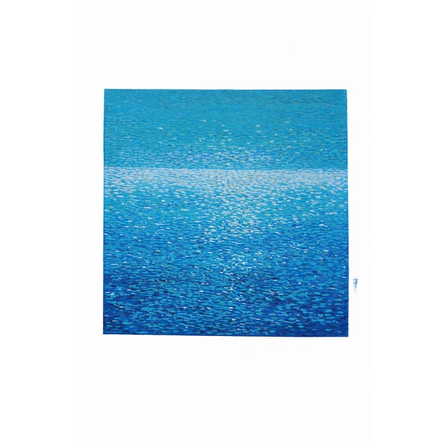 Abstract Seascape Shimmering Water — Original Oil Painting, Unstretched, by Ryan C. For Sale - Image 3 of 9