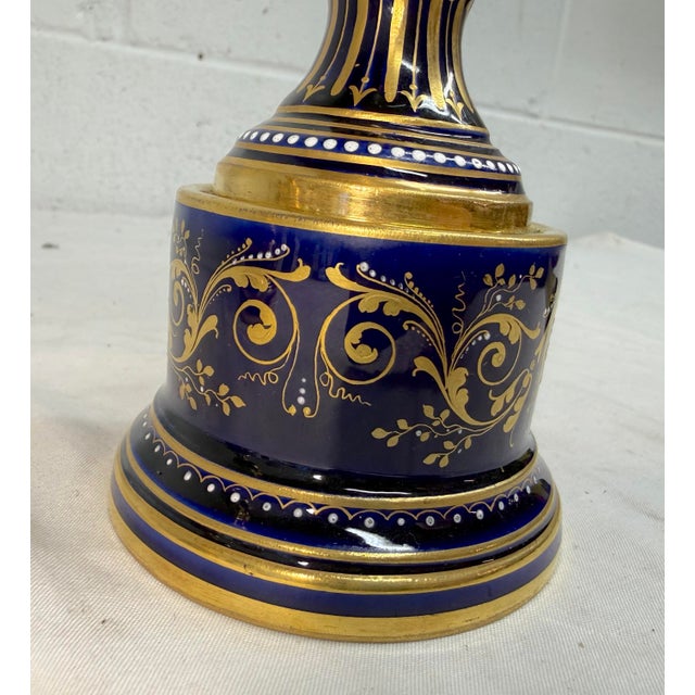 Antique Hand Painted Royal Vienna Porcelain Cobalt Gold Lidded Vase Mini Urn For Sale - Image 9 of 16