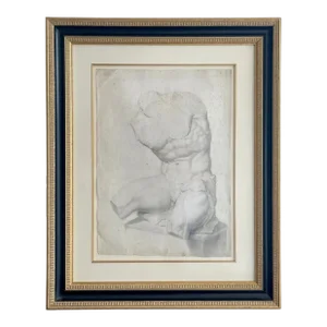 Grand Tour' Old Master Drawing of a Seated Male Nude Antique Statue Torso