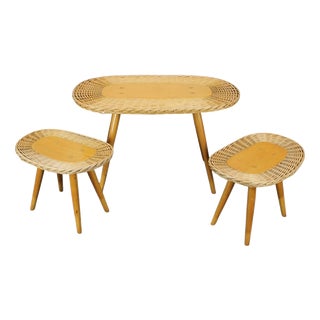 Mid-Century Rattan Seating Set attributed to Uluv, Czechoslovakia, 1960s, Set of 3 For Sale