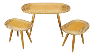 Mid-Century Rattan Seating Set attributed to Uluv, Czechoslovakia, 1960s, Set of 3