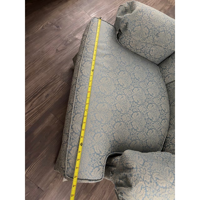 Vintage Mid-Century Tufted Damask Skirted Club Chairs - Attributed to Ethan Allen (A Pair) For Sale - Image 11 of 12