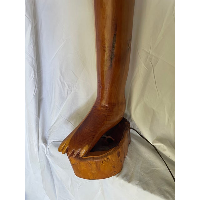 Hand crafted foot lamp signed by artist "Marvin". Works great. Dimensions: 41" tall (to top of finial) 11" base (at widest...