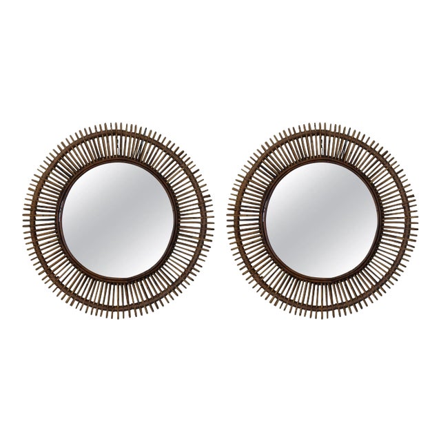 Oculus' Round Rattan Mirrors - A Pair For Sale