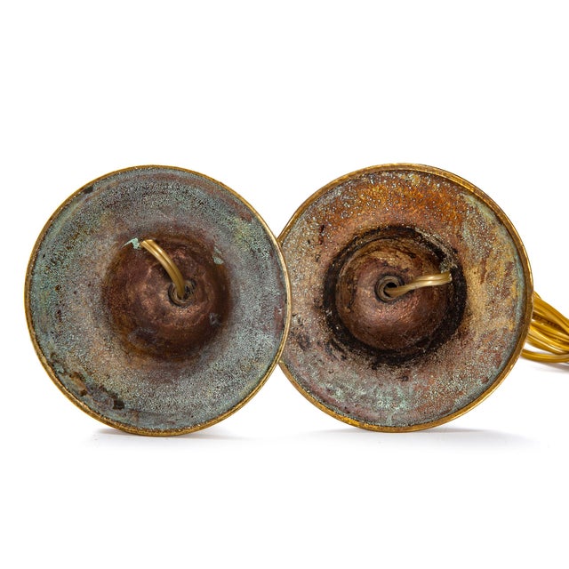 Metal Early 20th Century Etched Brass Candlestick Lamps - a Pair For Sale - Image 7 of 12