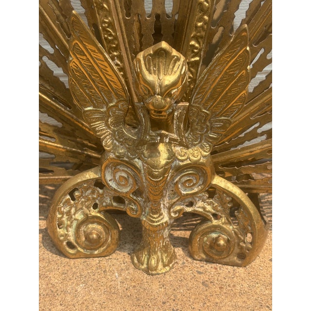 Vintage Brass Fireplace Peacock Folding Fan Screen For Sale - Image 11 of 12