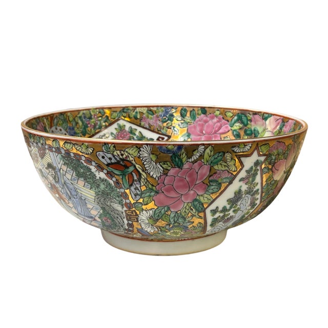 Rose Chinese Vintage Famille Rose People Scenery Porcelain Art Bowl For Sale - Image 8 of 12