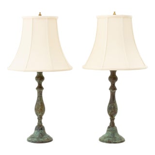 Modern Verdigris Bronzed Table Lamps, Pair For Sale