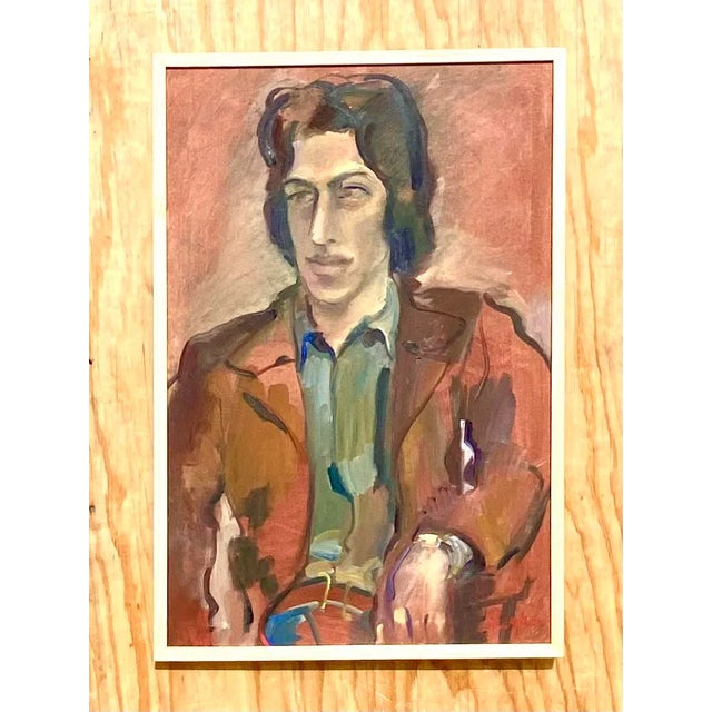 Burnt Umber Midcentury Expressionist Portrait Signed Regone For Sale - Image 8 of 12